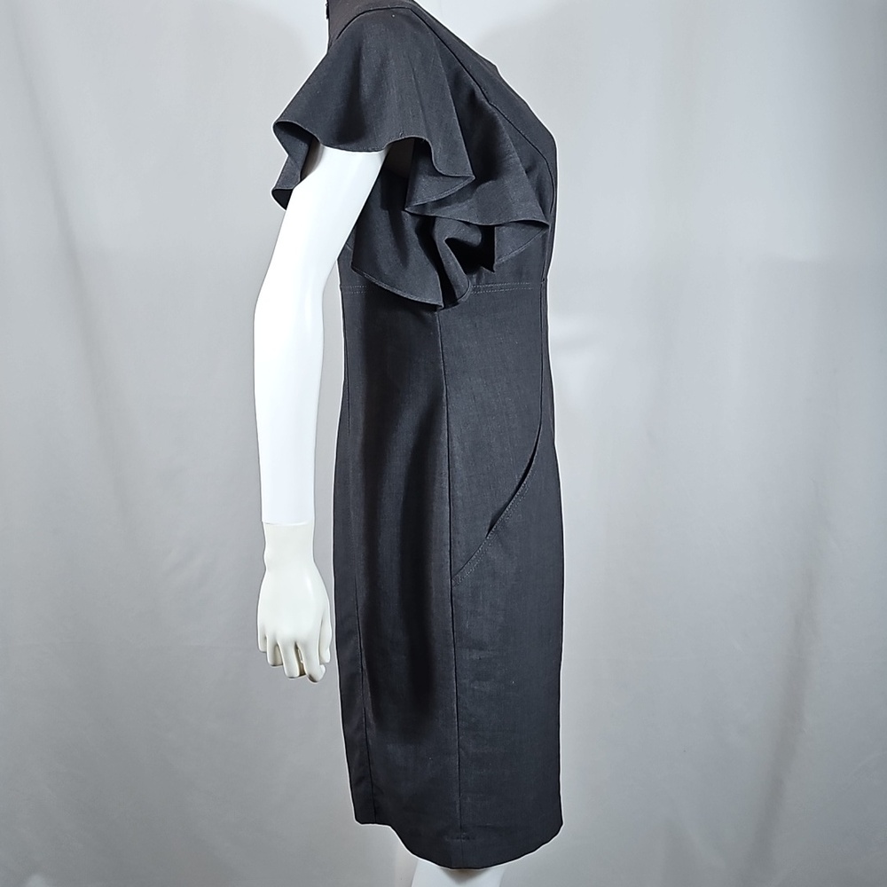 Calvin Klein Charcoal Grey Flutter Ruffle Sleeve Knee Length Sheath Dress - Picture 11 of 16